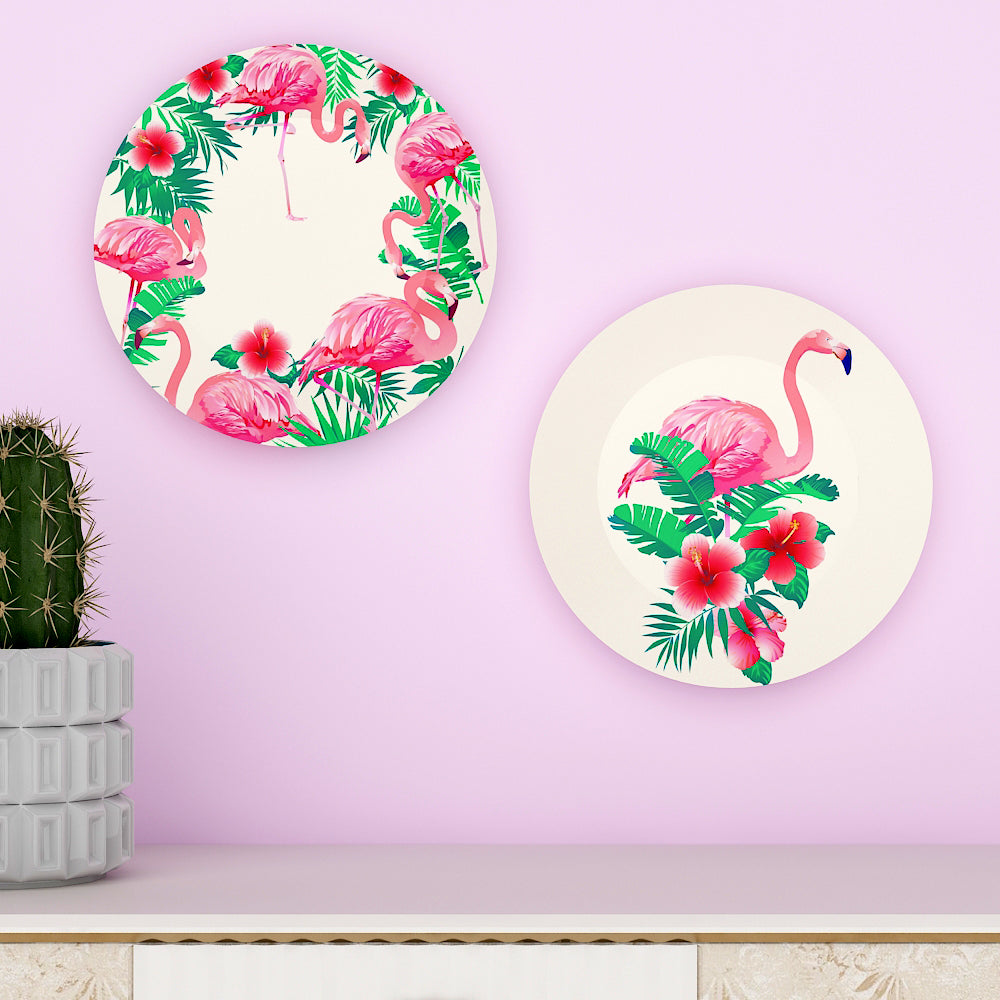 Woodhang Luxury Wall Plates With Beautiful Pink Flowers Pattern Design, Wall Hanging Plate set of 2