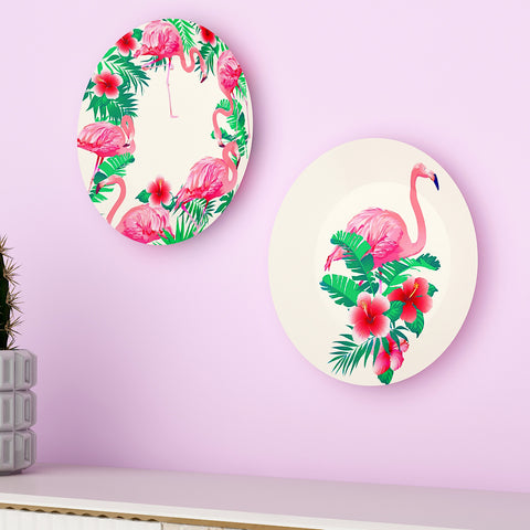 Woodhang Luxury Wall Plates With Beautiful Pink Flowers Pattern Design, Wall Hanging Plate set of 2