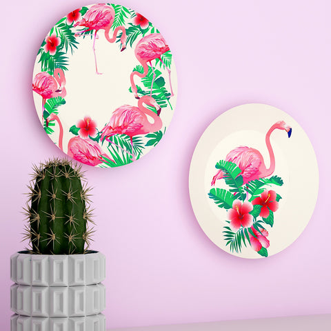 Woodhang Luxury Wall Plates With Beautiful Pink Flowers Pattern Design, Wall Hanging Plate set of 2