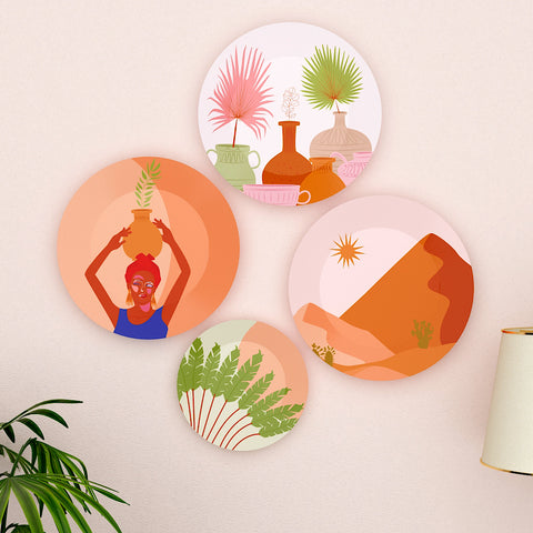 Woodhang Luxury Finish Ceramic Wall Plates With Different Scenery Art, Wall Hanging Plate set of 4