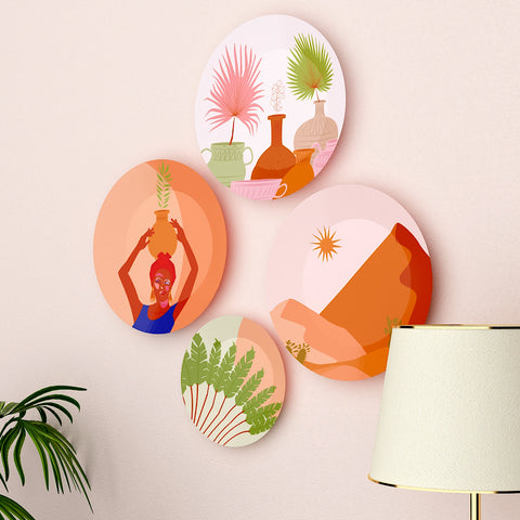 Woodhang Luxury Finish Ceramic Wall Plates With Different Scenery Art, Wall Hanging Plate set of 4