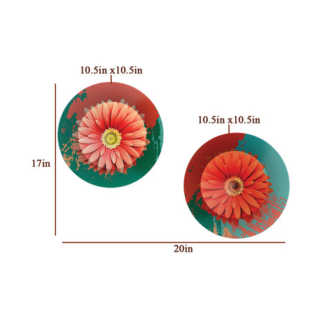 Woodhang Luxury Wall Plates With Daisy Flower Art Round Shape Ceramic Plate, Wall Hanging set of 2