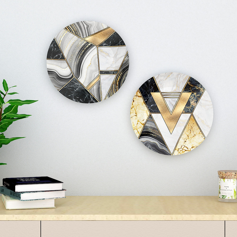 Woodhang Luxury Wall Plates With 3D Art Round Shape Ceramic Plate, Wall Hanging set of 2