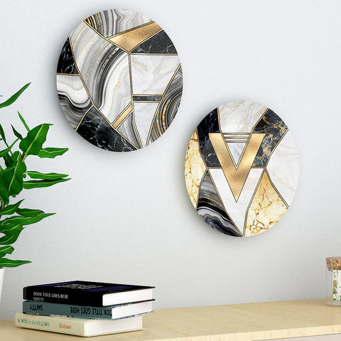 Woodhang Luxury Wall Plates With 3D Art Round Shape Ceramic Plate, Wall Hanging set of 2