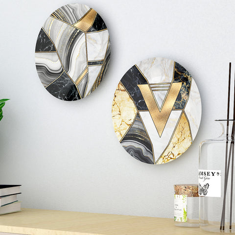 Woodhang Luxury Wall Plates With 3D Art Round Shape Ceramic Plate, Wall Hanging set of 2