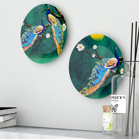 Woodhang Luxury Wall Plates With Peacock Shape Ceramic Plate, Wall Hanging set of 2