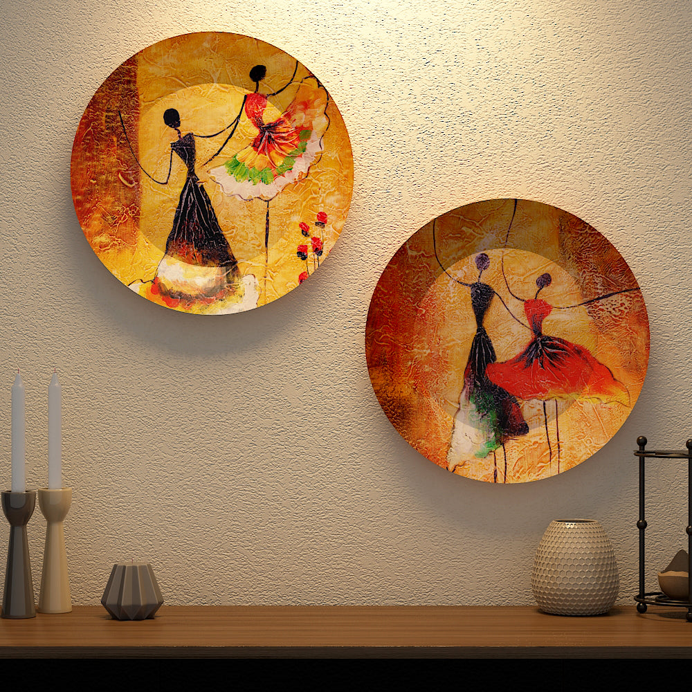 Woodhang Luxury Wall Plates With Dancing Girl Shape Ceramic Plate, Wall Hanging set of 2