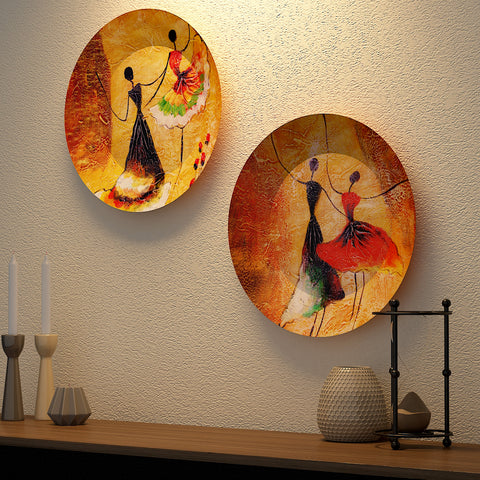 Woodhang Luxury Wall Plates With Dancing Girl Shape Ceramic Plate, Wall Hanging set of 2