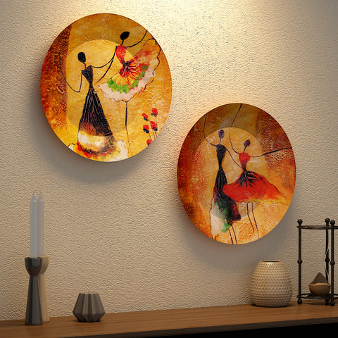 Woodhang Luxury Wall Plates With Dancing Girl Shape Ceramic Plate, Wall Hanging set of 2