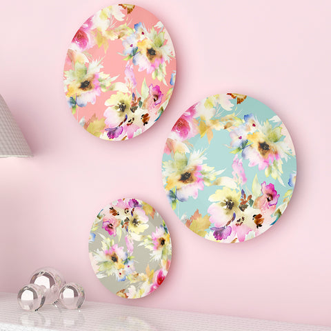 Woodhang Ceramic Wall Plates with Beautiful Flower Abstract Art  Wall Hanging Plate set of 3