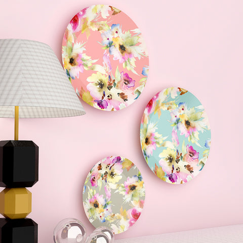 Woodhang Ceramic Wall Plates with Beautiful Flower Abstract Art  Wall Hanging Plate set of 3