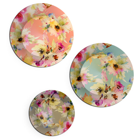 Woodhang Ceramic Wall Plates with Beautiful Flower Abstract Art  Wall Hanging Plate set of 3