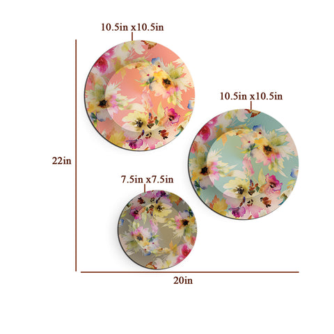 Woodhang Ceramic Wall Plates with Beautiful Flower Abstract Art  Wall Hanging Plate set of 3