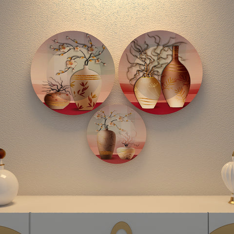 Woodhang Ceramic Wall Plates with Beautiful Flower Abstract Art  Wall Hanging Plate set of 3