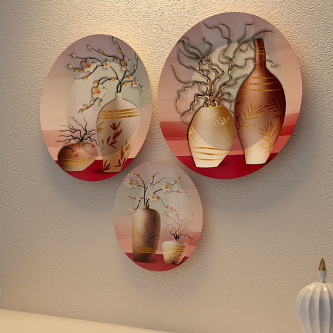 Woodhang Ceramic Wall Plates with Beautiful Flower Abstract Art  Wall Hanging Plate set of 3