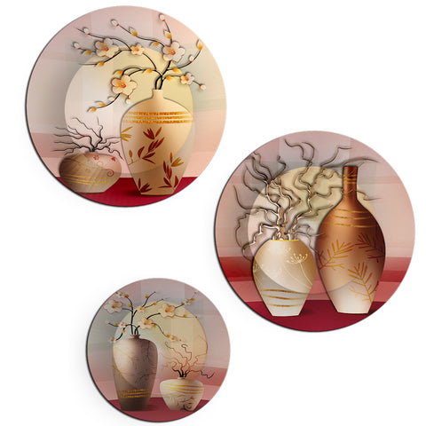 Woodhang Ceramic Wall Plates with Beautiful Flower Abstract Art  Wall Hanging Plate set of 3