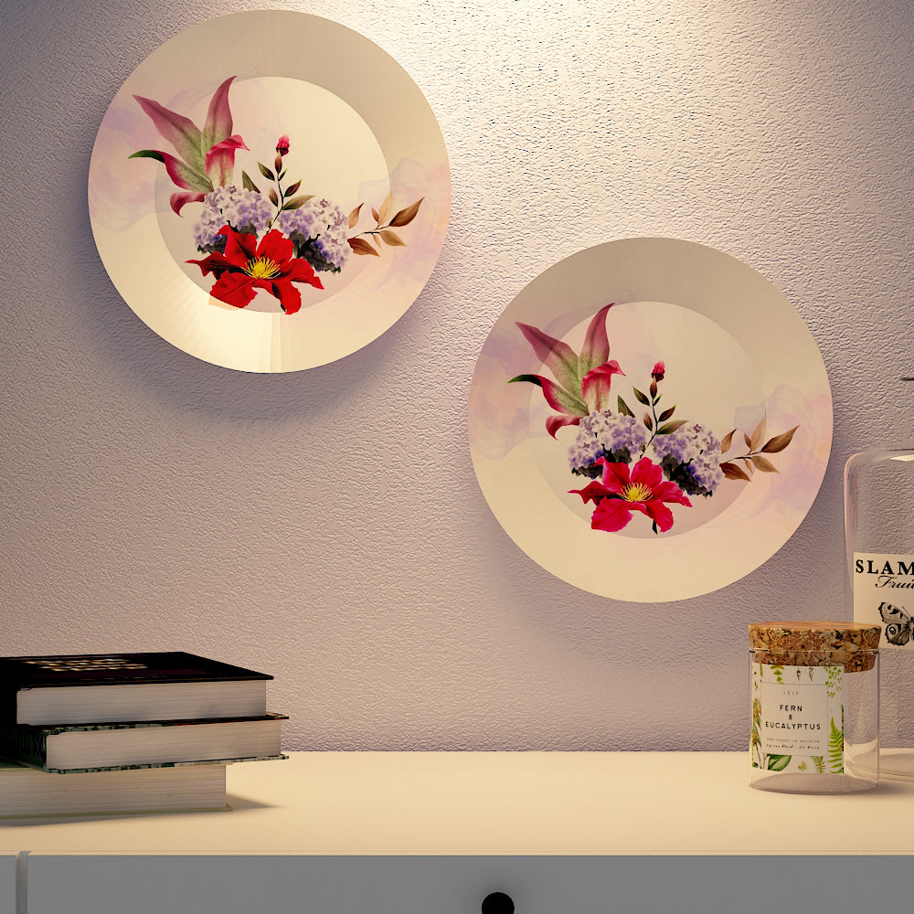 Woodhang Ceramic Wall Plates with Beautiful Flower Abstract Art  Wall Hanging Plate set of 2