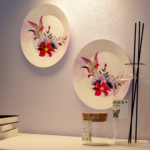 Woodhang Ceramic Wall Plates with Beautiful Flower Abstract Art  Wall Hanging Plate set of 2