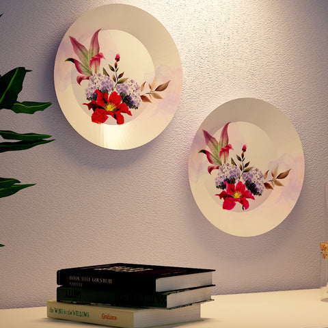 Woodhang Ceramic Wall Plates with Beautiful Flower Abstract Art  Wall Hanging Plate set of 2