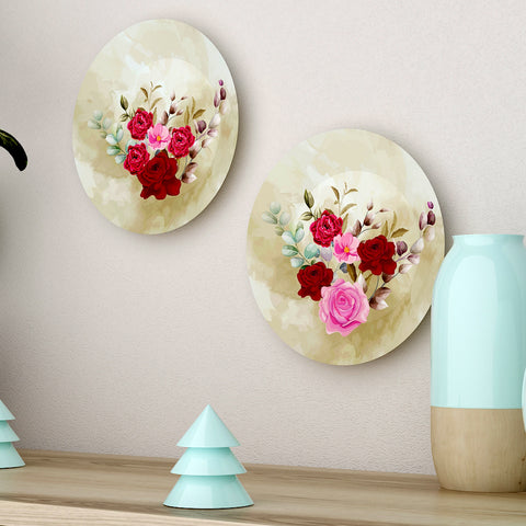 Woodhang Ceramic Wall Plates with Beautiful Flower Abstract Art  Wall Hanging Plate set of 2