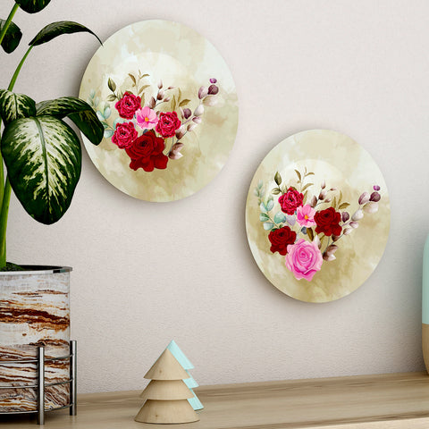 Woodhang Ceramic Wall Plates with Beautiful Flower Abstract Art  Wall Hanging Plate set of 2