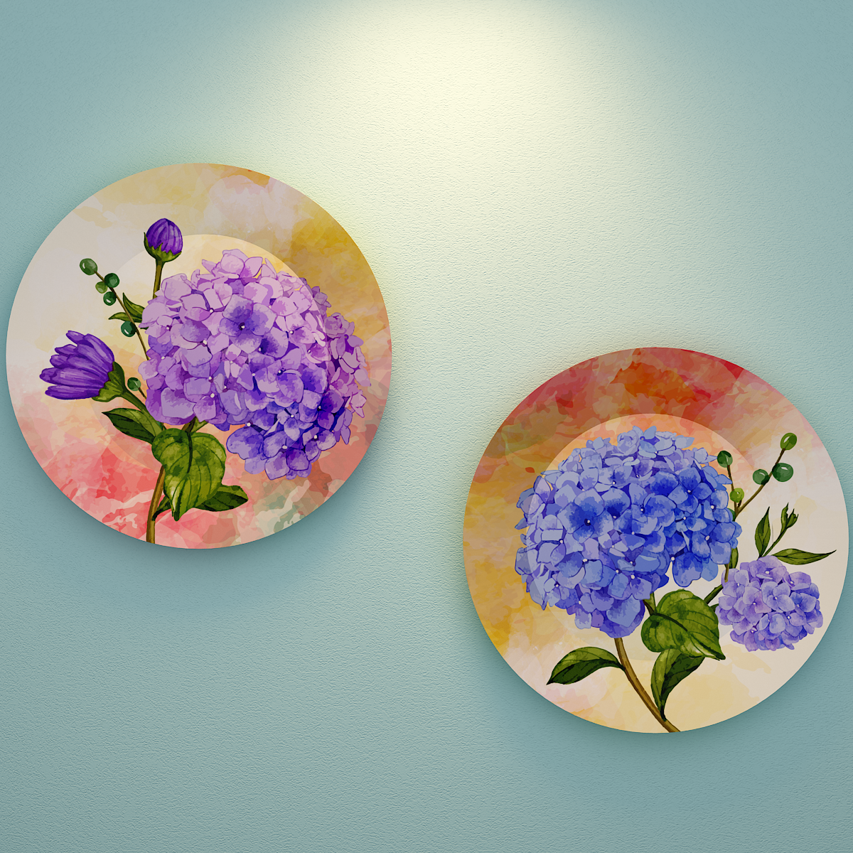 Woodhang Ceramic Wall Plates with Beautiful Flower With Leaf Art  Wall Hanging Plate set of 2