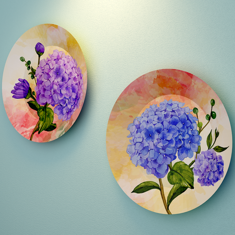 Woodhang Ceramic Wall Plates with Beautiful Flower With Leaf Art  Wall Hanging Plate set of 2