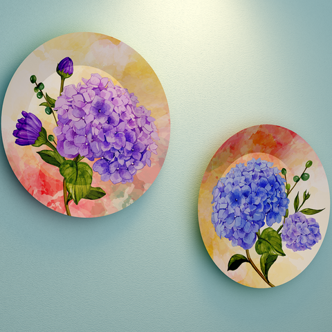 Woodhang Ceramic Wall Plates with Beautiful Flower With Leaf Art  Wall Hanging Plate set of 2