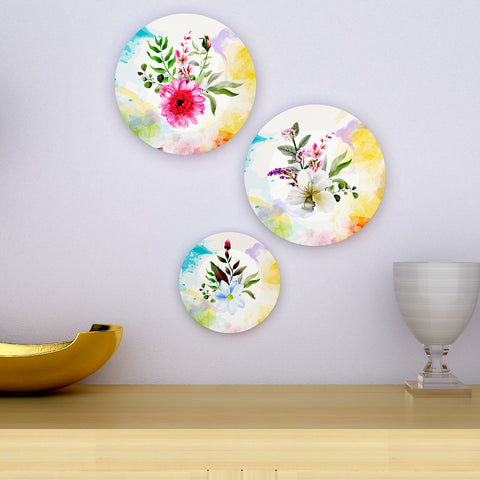 Woodhang Ceramic Wall Plates with Beautiful Flower With Leaf Art  Wall Hanging Plate set of 2