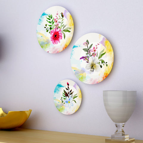 Woodhang Ceramic Wall Plates with Beautiful Flower With Leaf Art  Wall Hanging Plate set of 2