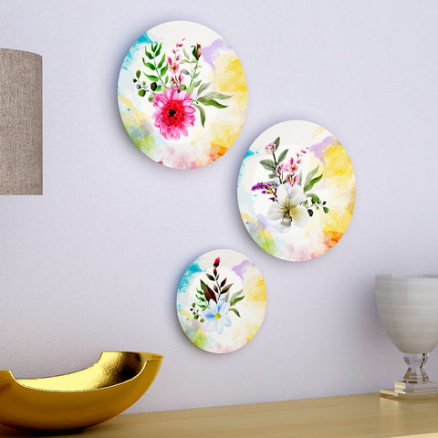 Woodhang Ceramic Wall Plates with Beautiful Flower With Leaf Art  Wall Hanging Plate set of 2