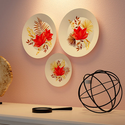 Woodhang Ceramic Wall Plates with Beautiful Flower With Leaf Art  Wall Hanging Plate set of 3