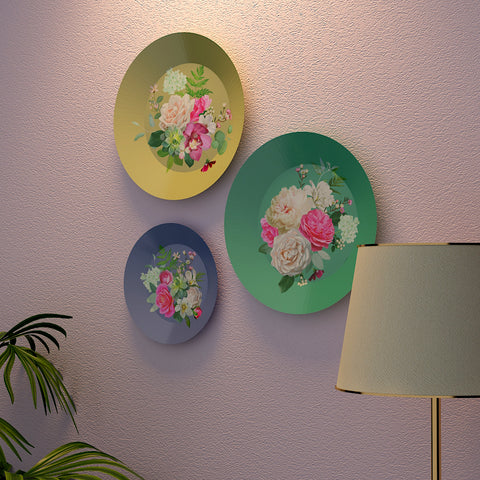 Woodhang Ceramic Wall Plates with Beautiful Flower Art  Wall Hanging Plate set of 3