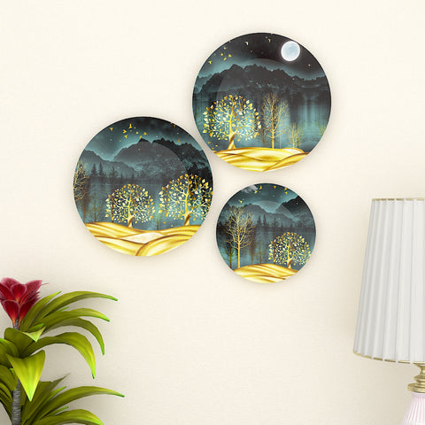 Woodhang Ceramic Wall Plates with Beautiful Tree Art  Wall Hanging Plate set of 3