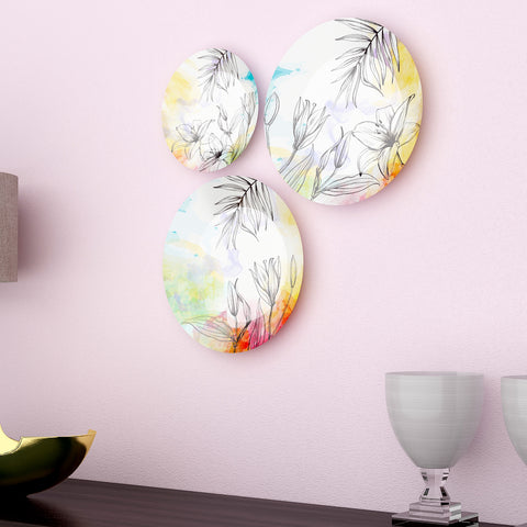 Woodhang Ceramic Wall Plates With Beautiful Watercolor Modern Art Wall Hanging Plate set of 3