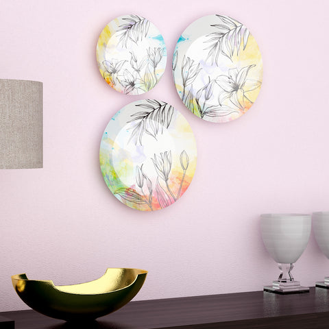 Woodhang Ceramic Wall Plates With Beautiful Watercolor Modern Art Wall Hanging Plate set of 3