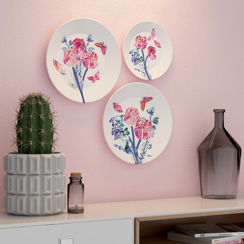 Woodhang Ceramic Wall Plates With Beautiful Watercolor Modern Art Wall Hanging Plate set of 3