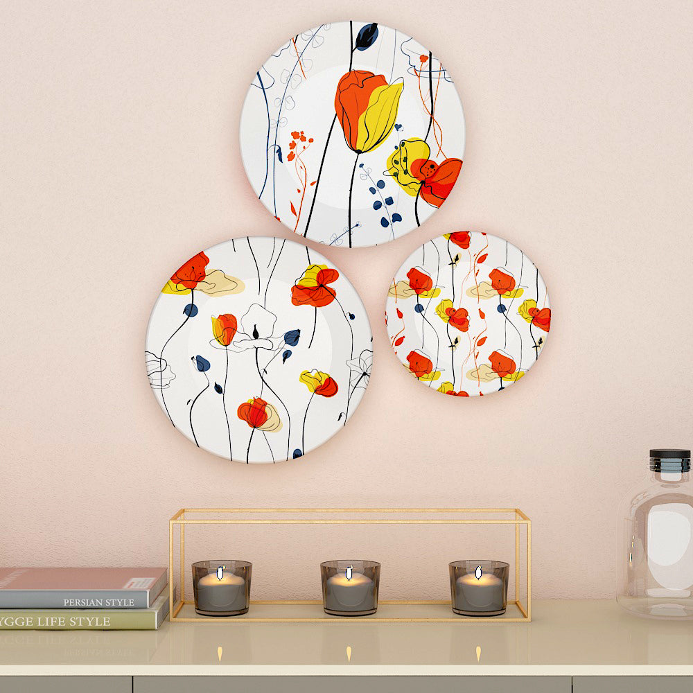 Woodhang Ceramic Wall Plates With Beautiful Watercolor Modern Art Wall Hanging Plate set of 3