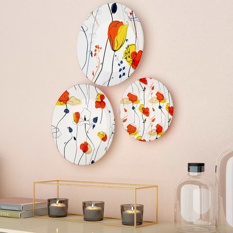 Woodhang Ceramic Wall Plates With Beautiful Watercolor Modern Art Wall Hanging Plate set of 3