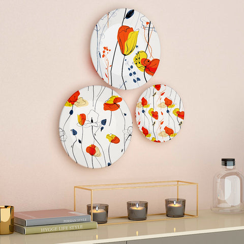 Woodhang Ceramic Wall Plates With Beautiful Watercolor Modern Art Wall Hanging Plate set of 3